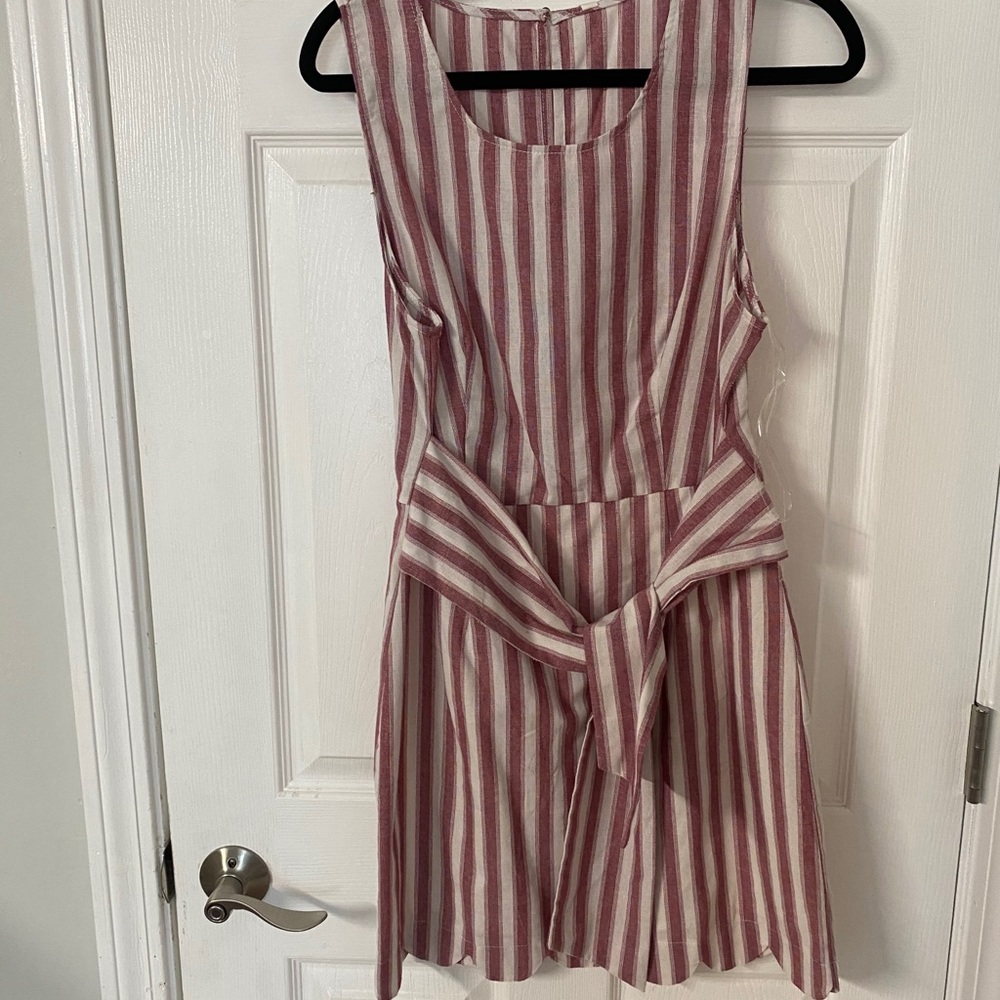 Red and white striped scalloped dress